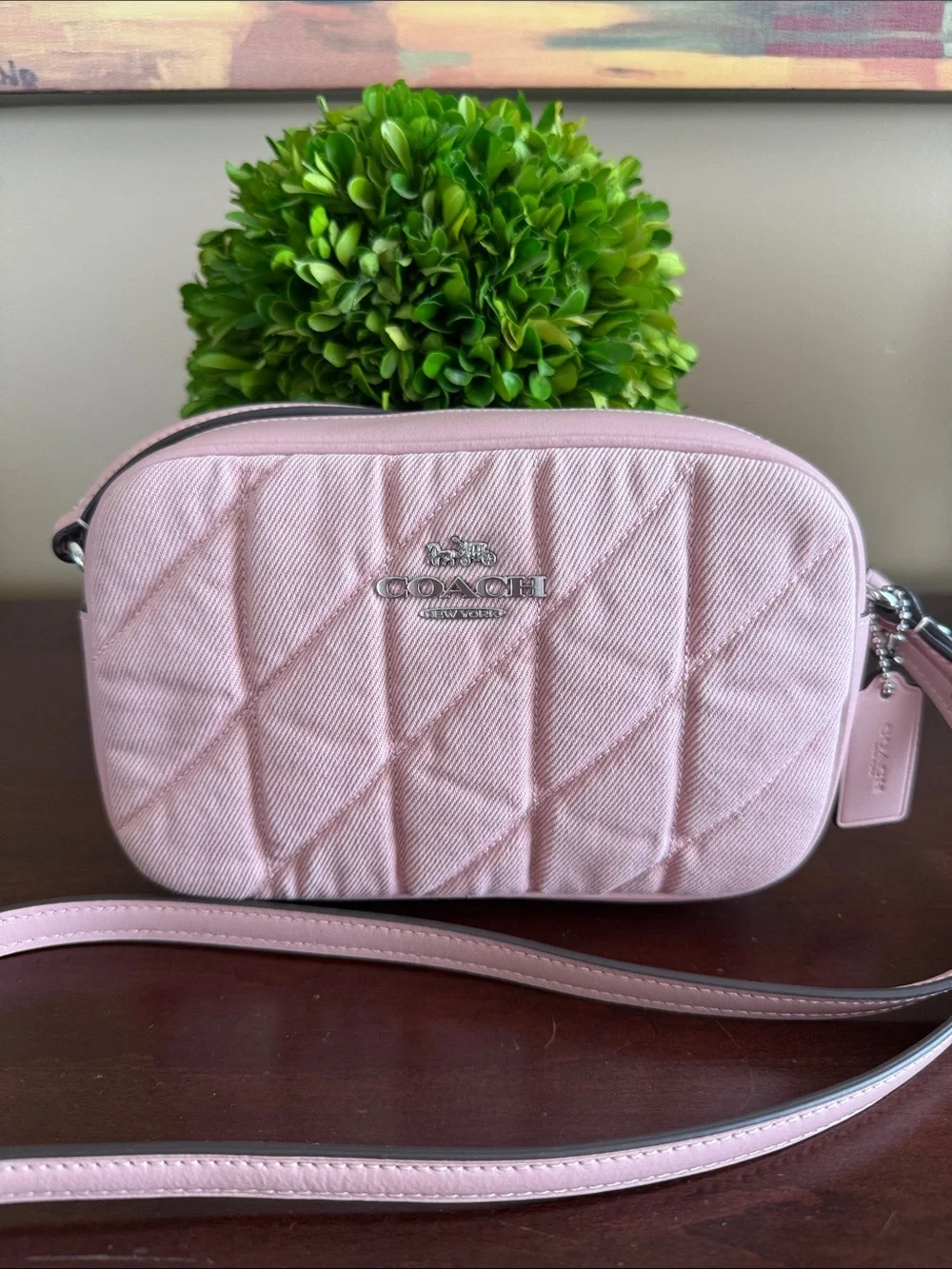 COACH CBR08 🩷Jamie🩷 PINK QUILTED DENIM & LEATHER CROSSBODY BAG 🌟EUC🌟